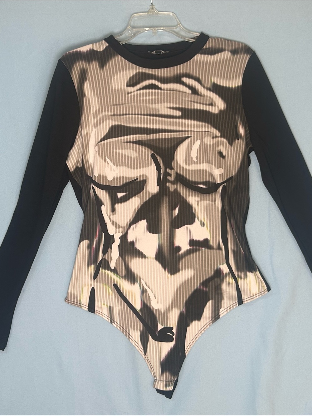 Plus size Abstract Print Long Sleeve Bodysuit - Black/Beige by fashion nova 18